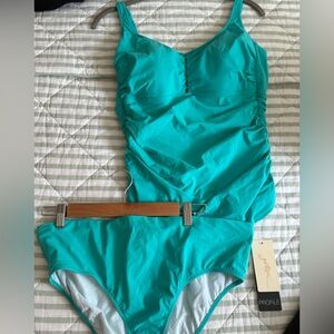 Profile by Gottex Tutti Frutti Shirred Tankini Top sz 14 NWT jade